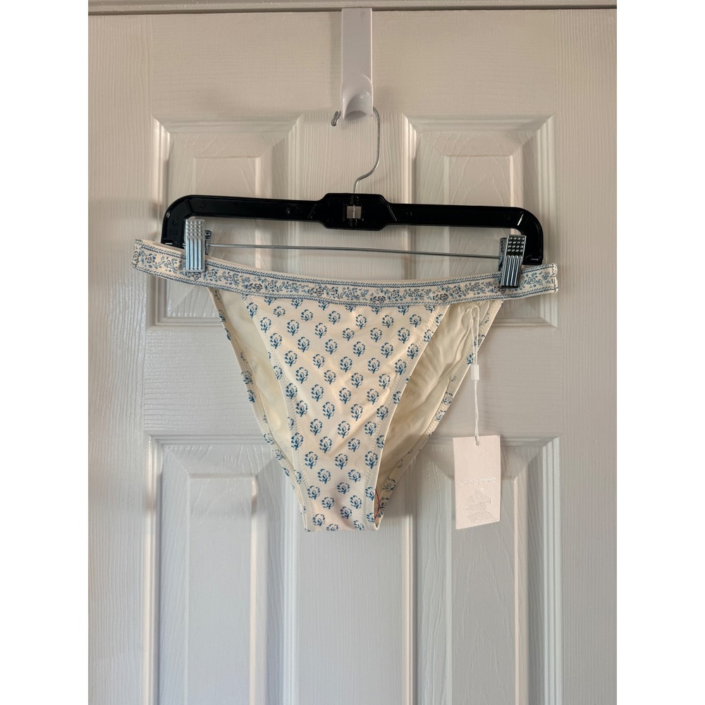 SOLID & STRIPED‎ Bikini Bottoms Ivory Blue Floral Print Beach Swimwear LARGE